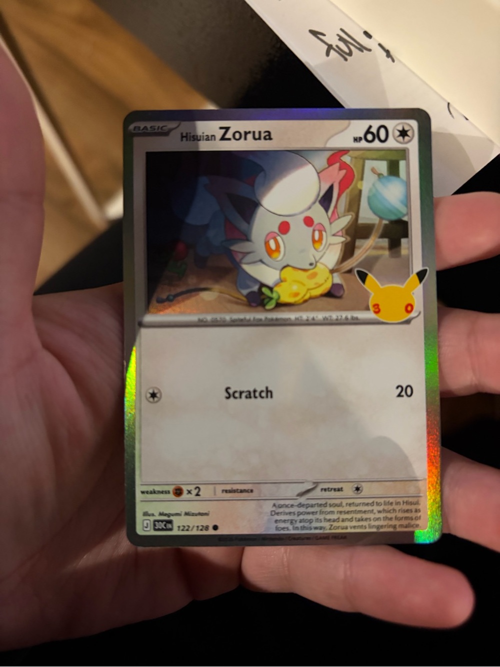 Hisuiian Zorua Collectible Card - White and Gray